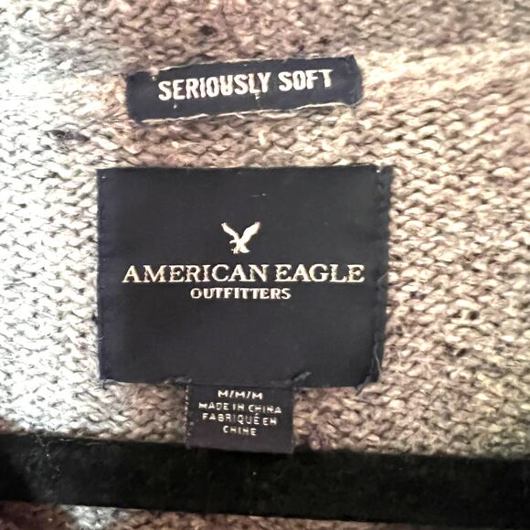 American Eagle Hooded Bright Fair Isle Sweater Grey Marl SZ M - Picture 4 of 6